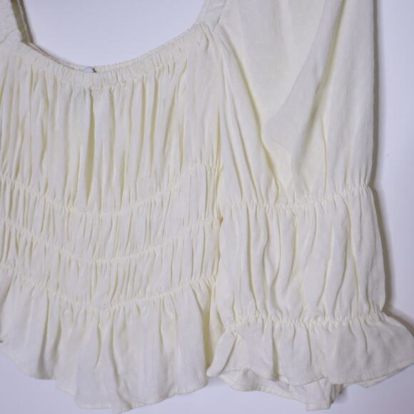 URBAN OUTFITTERS Kate Smocked Ruffle Blouse Ivory Cropped Top Women's XS - Picture 5 of 12